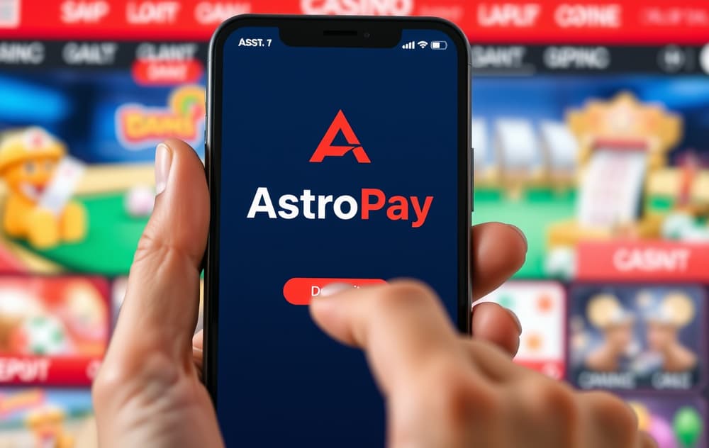 Person som bruker AstroPay-appen for å sette inn penger på et nettcasino.