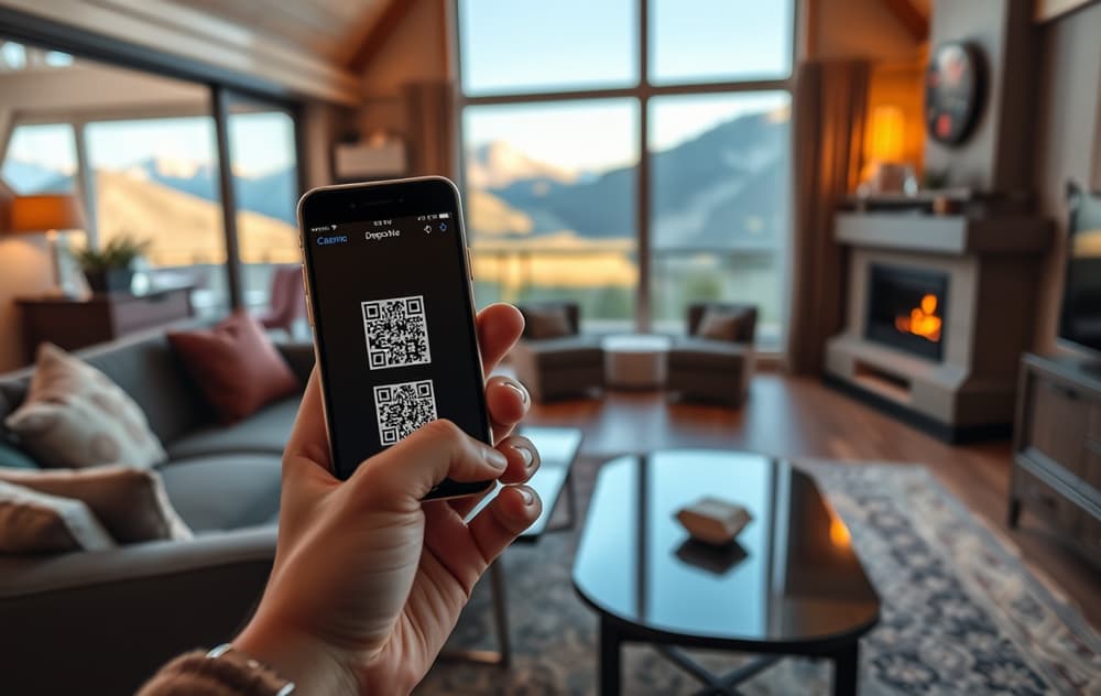 Smarttelefon med Bitcoin QR-kode for innskudd på nettcasino