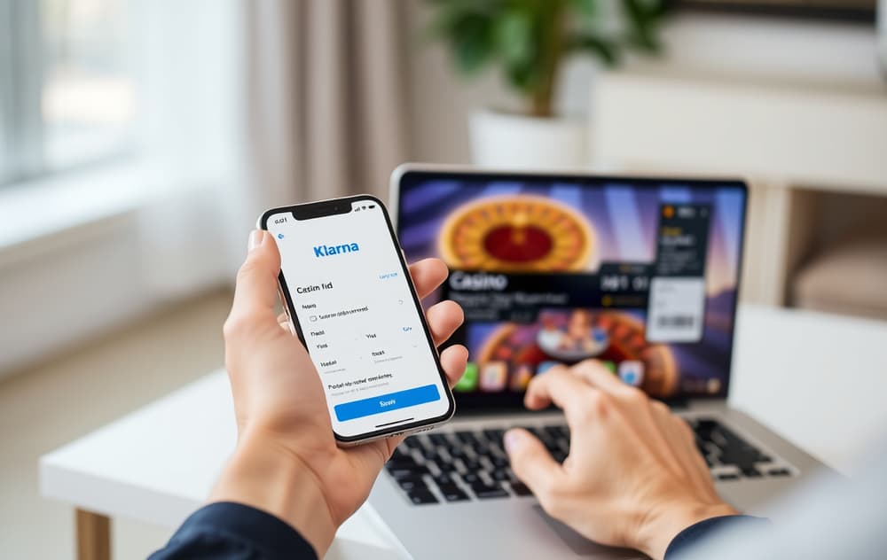 Person bruker Klarna-appen for å sette inn penger på et nettcasino via mobil.