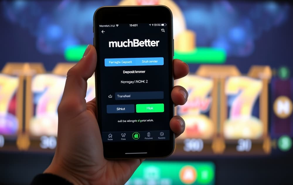 Person med MuchBetter-appen på mobilen, klar til å sette inn penger på et nettcasino.