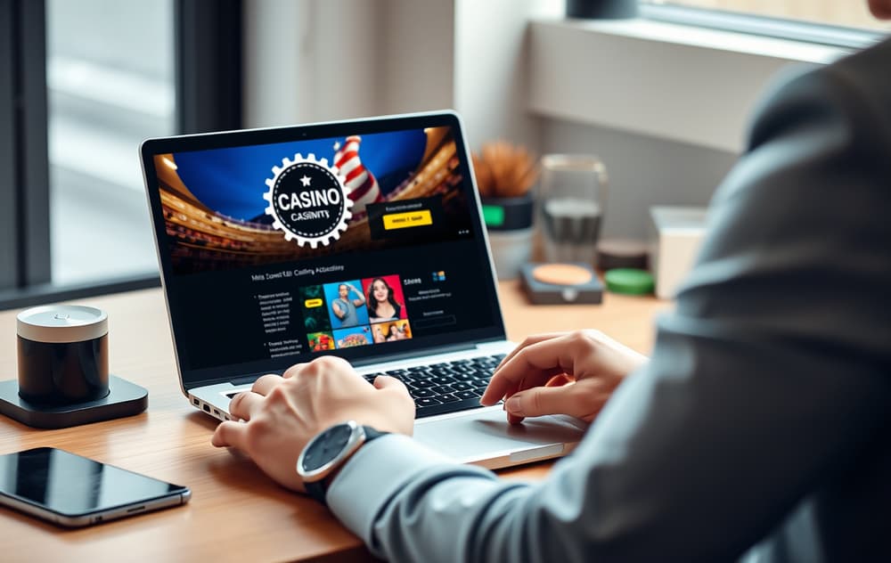 Person som sammenligner to casino-nettsider med lisensinformasjon