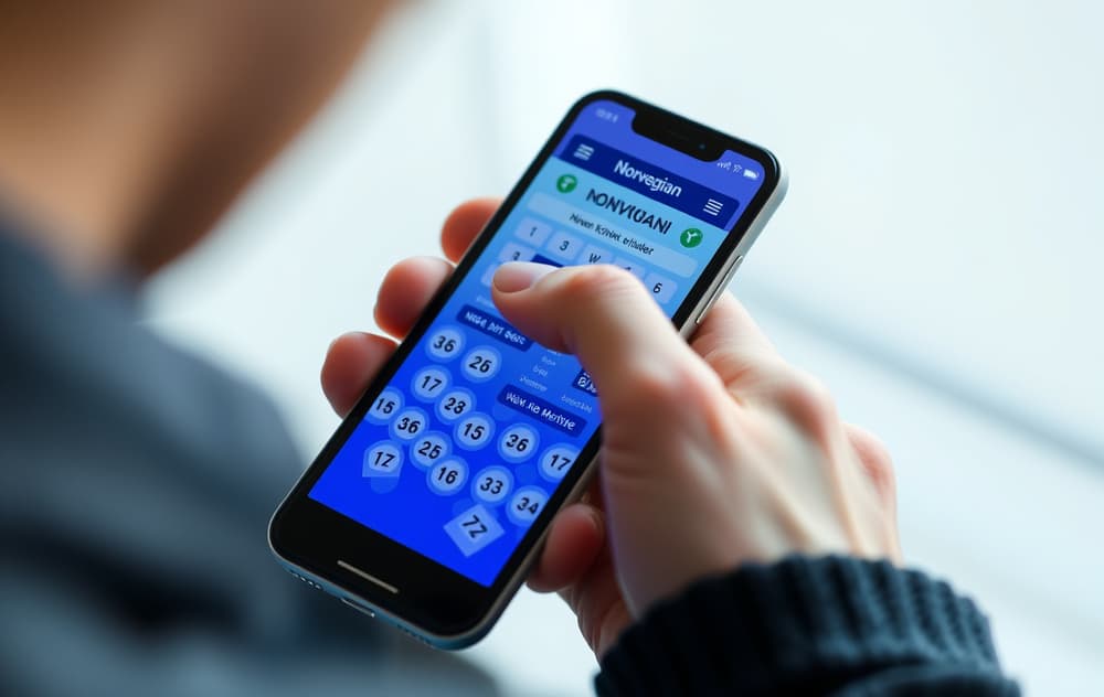 Person som skraper et digitalt skrapelodd på mobil, med norske kroner synlig